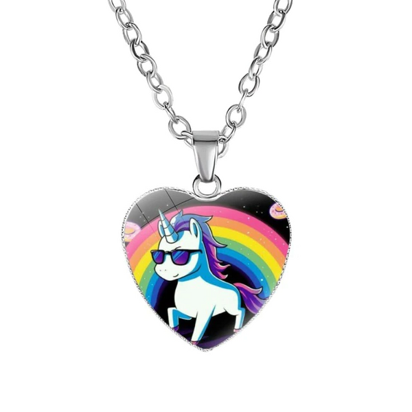 Colliers Licorne Colorés Personnalisés, Collier Pendentif Coeur, Bijoux Colliers Licorne Colorés Personnalisés, Collier Pendentif Coeur, Bijoux
