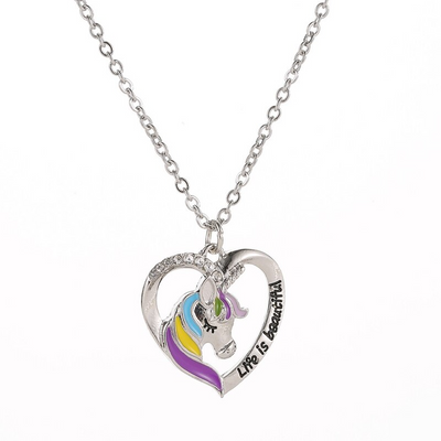 Collier Licorne Coeur Argent
