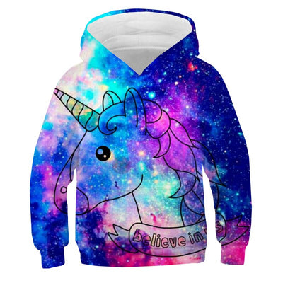 Sweat à Capuche Bleu 3D Licorne