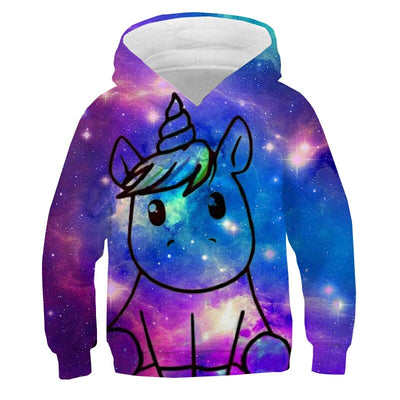 Sweat à Capuche Bleu 3D Licorne